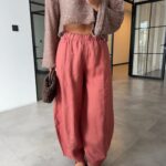 Rose Pink Linen Wide Leg Linen Pants