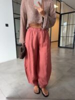 Rose Pink Linen Wide Leg Linen Pants