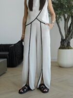 White Sleeveless Top and Pants Set With Black Trim - Image 3