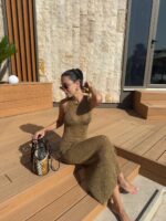 Olive Mesh Knit Swim Cover-Up Dress - Image 7