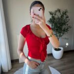 Red Ruffle Front Short Sleeve Top