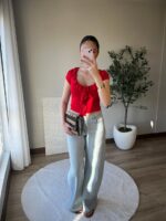 Red Ruffle Front Short Sleeve Top - Image 2