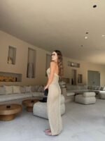 Beige Sheer Knit Halter Cover-Up Dress - Image 5