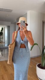 Light Blue Crochet Knit Coverup - Image 3