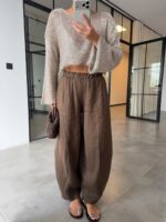 Brown Linen Wide Leg Linen Pants