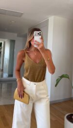 Gold Sleeveless V-Neck Tank Top