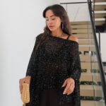Black Sheer Glitter Poncho Top