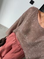 Brown Sequin Long Sleeve Crop Top - Image 3