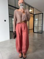 Rose Pink Linen Wide Leg Linen Pants - Image 2