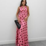 Pink Polka Dot Halter Maxi Dress