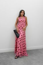 Pink Polka Dot Halter Maxi Dress