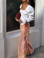 Wide Leg Multicolor Striped Pants