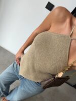 Beige Asymmetric Halter Knit Top - Image 2