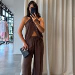 Brown Halter Top and Wide Leg Pants Set