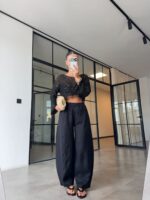 Black Wide Leg High Waist Linen Pants