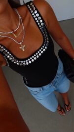 Black Sleeveless Top With Silver Studs - Image 4