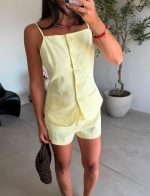 Light Yellow Button Front Linen Set - Image 2