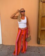 Pink Orange Striped Wide Leg Pants - Image 2
