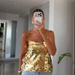Gold Sequin Spaghetti Strap Top