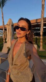 Golden Hour Metallic Cowl-Neck Halter Top - Image 3