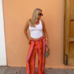 Pink Orange Striped Wide Leg Pants