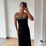 Black Maxi Dress With Silver Stud Trim