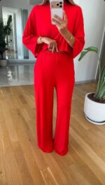 Red Wide Leg Lounge Set - Image 3