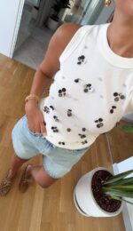 White Sleeveless Floral Embellished Top - Image 2