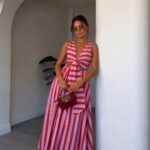 Red and Pink Striped Maxi Dress
