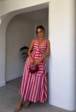Red and Pink Striped Maxi Dress