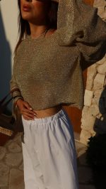 Gold Metallic Sheer Long Sleeve Top