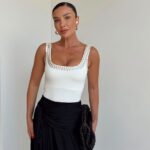 White Studded Square Neck Tank Top