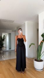 Black Lace Corset Top With Spaghetti Straps