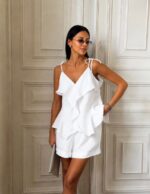 White Ruffle Sleeveless Set