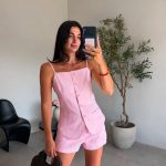 Pink Linen Button-Up Short Set