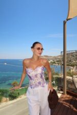 Purple Floral Mesh Corset Top