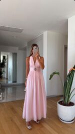 Pink Halter Maxi Summer Dress