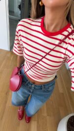 Red and White Striped Crop Top - Image 4