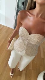 Gold Strapless Textured Corset Top - Image 3