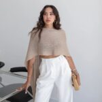 Beige Knit Crop Poncho Top