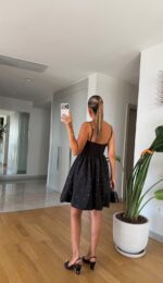 Black Spaghetti Strap Polka Dot Mini Dress - Image 2
