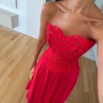 Red Strapless Lace Top