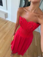 Red Strapless Lace Top