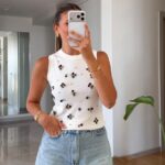 White Sleeveless Floral Embellished Top