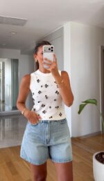 White Sleeveless Floral Embellished Top