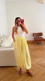 Yellow Drawstring Summer Harem Pants