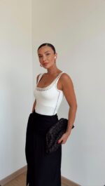 White Studded Square Neck Tank Top - Image 2