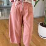 Wide Leg Pink Cropped Jeans