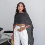Black Knit Cape Crop Top