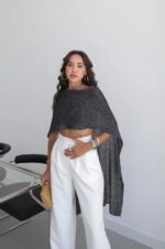 Black Knit Cape Crop Top